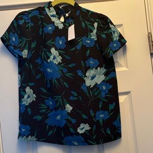 J. Crew Black and Blue Floral Blouse NWT size XS